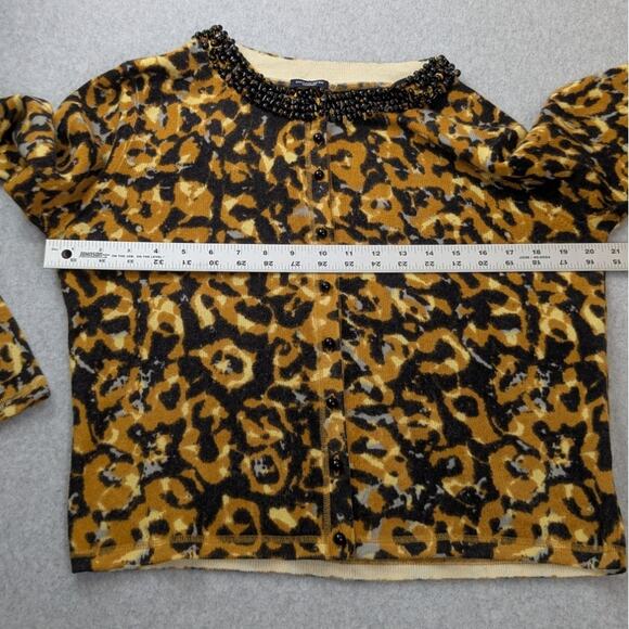 Magaschoni Womens Cashmere Sweater Cardigan L Animal Print Beaded Collar Mobwife - Picture 8 of 16